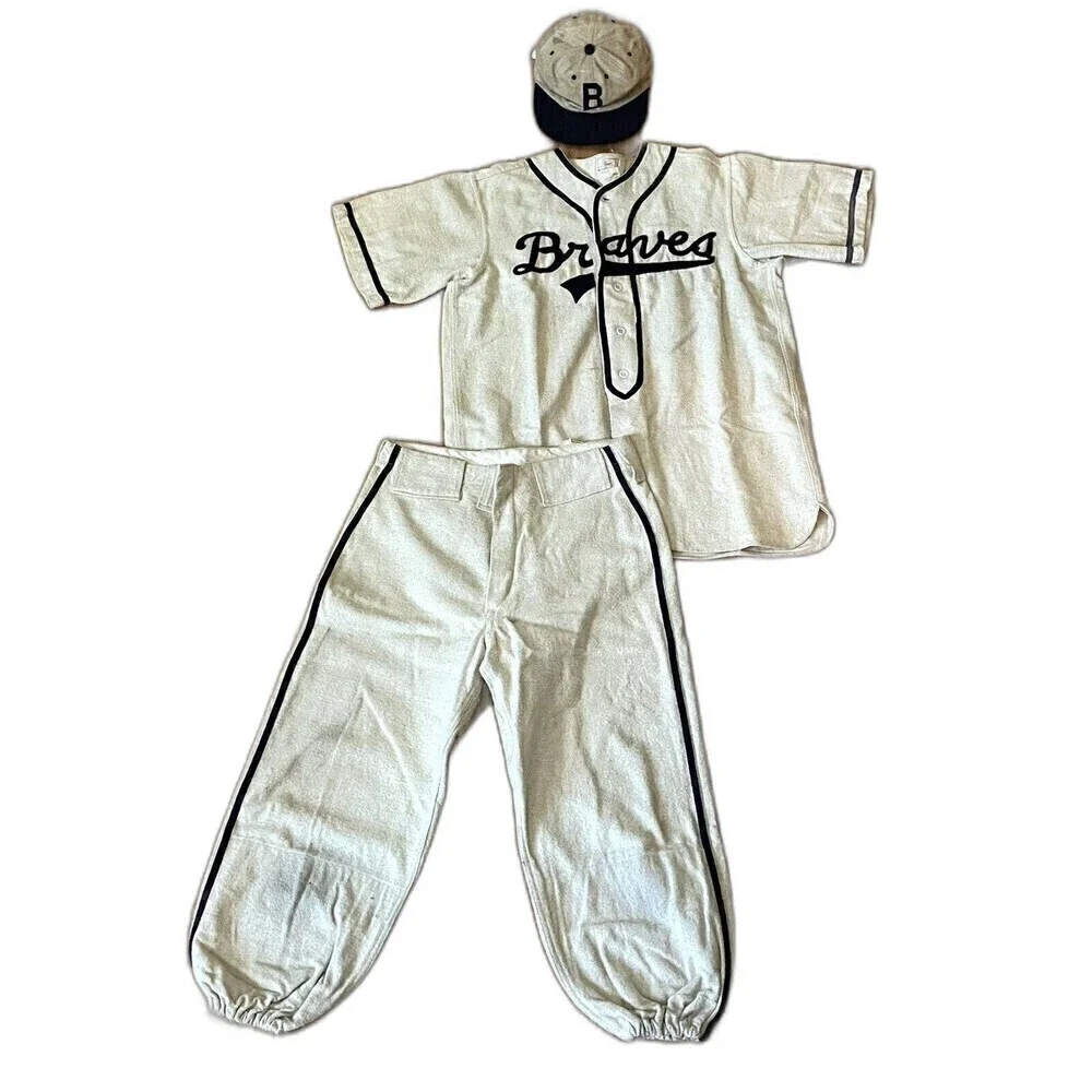 Vintage Braves Youth Baseball Uniform Elano NY #33 3-Piece Jersey Pants Cap